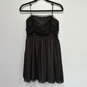 Miley Cyrus Women's‎ Black Gold Dot Mesh Ruffle Spaghetti Strap Mini Dress y2k